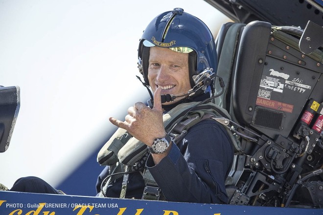 Jimmy Spithill feeling the need for speed - just before he puked in the cockpit....