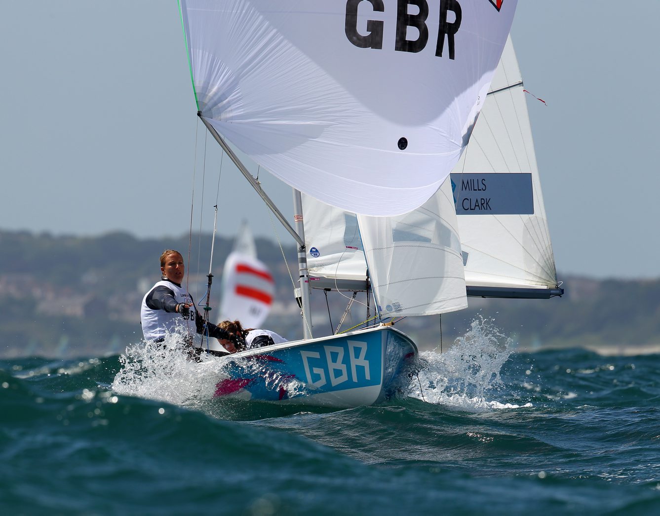 Saskia Clark (left) and Hannah Mills in action at the 2012 Olympic Games